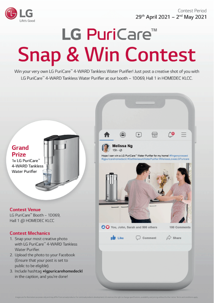 Snap & Win Your Way to Win A Brand-New LG PuriCare™ 4- WARD Tankless Water Purifier @ HomeDec KL 2021