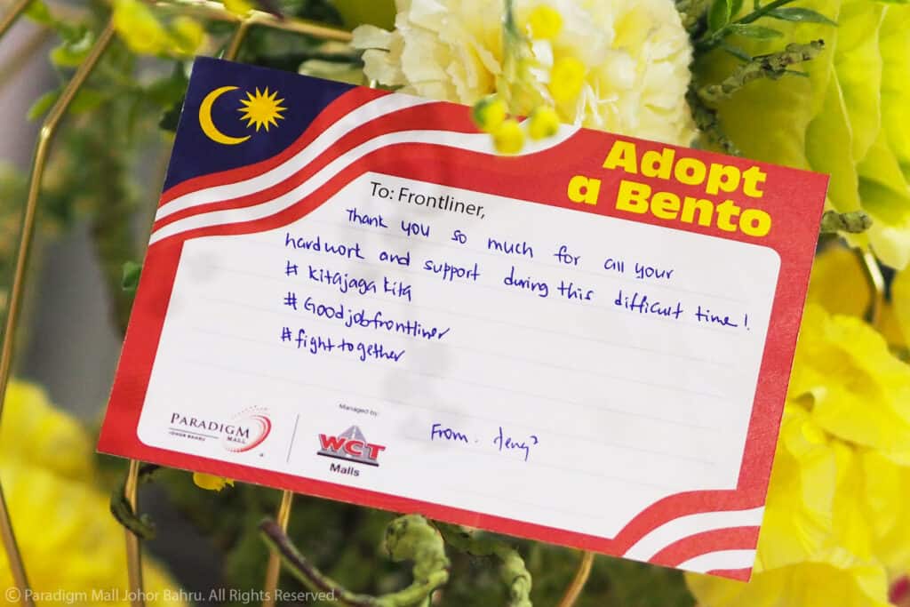 ‘Adopt A Bento’ And Convey Your Message To Frontliners At Paradigm Mall Johor Bahru